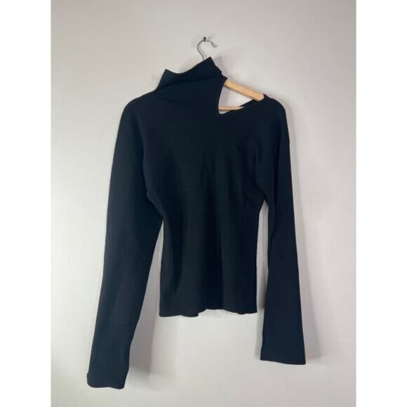NWT A.L.C. Edith Rib Knit Turtleneck Pullover Cutout Shoulder Black Sweater - Picture 7 of 8